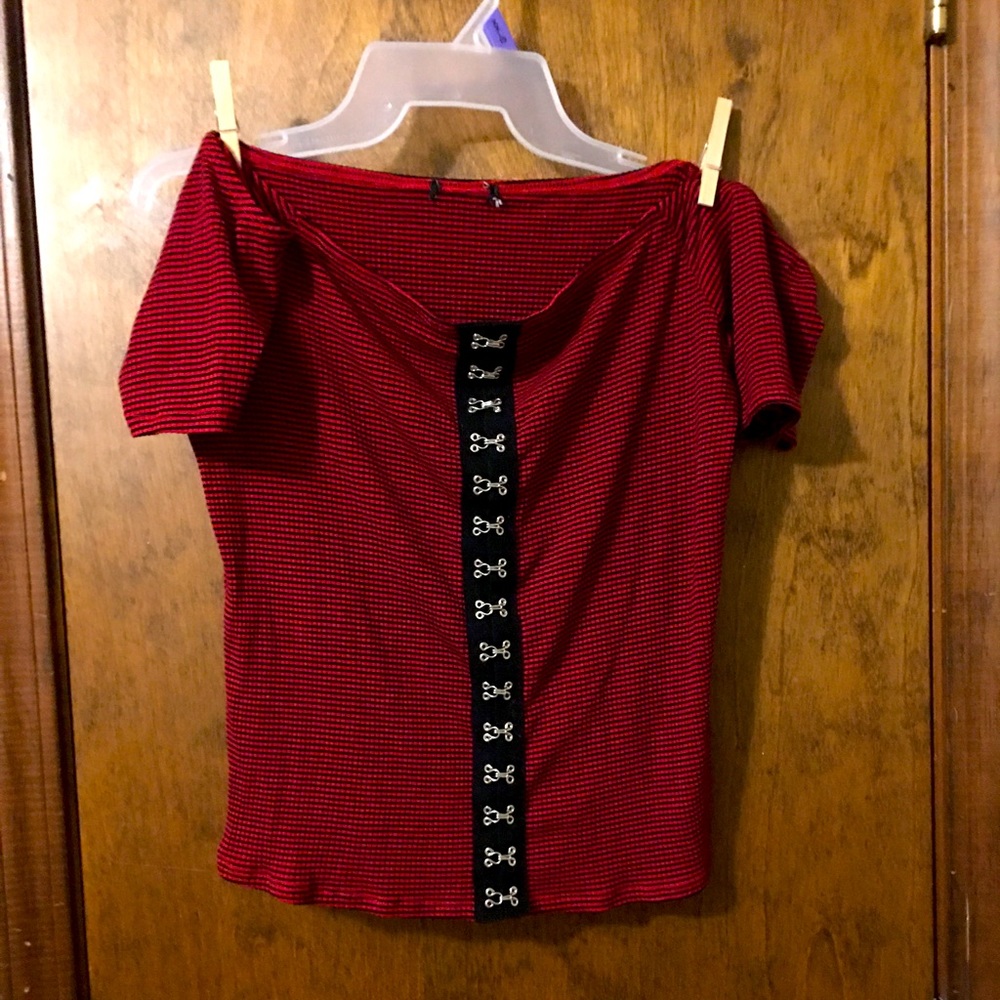 Black and Red Striped off the shoulder top
